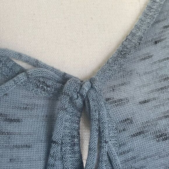 Ultra Flirt Blue Long Sleeve Knit Top with Snaps and Tie Neckline, MD - Picture 4 of 8